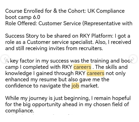 From UK Compliance Training to Customer Service Specialist – My Journey to Success