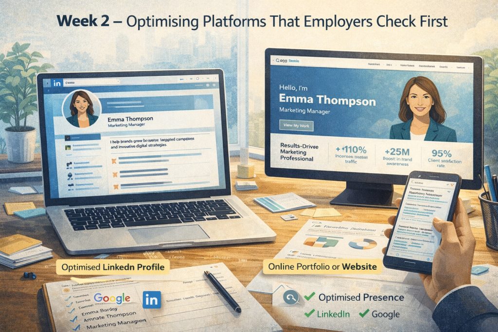 How to Build a ‘Hire-Me’ Presence Online in 30 Days: Week 2 – Optimising Platforms That Employers Check First