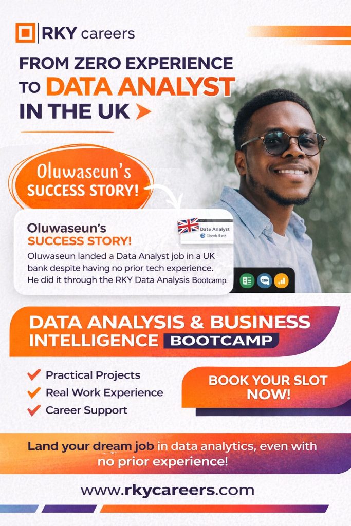 RKY Poster showing Oluwaseun who went from zero experience to data analyst in the UK